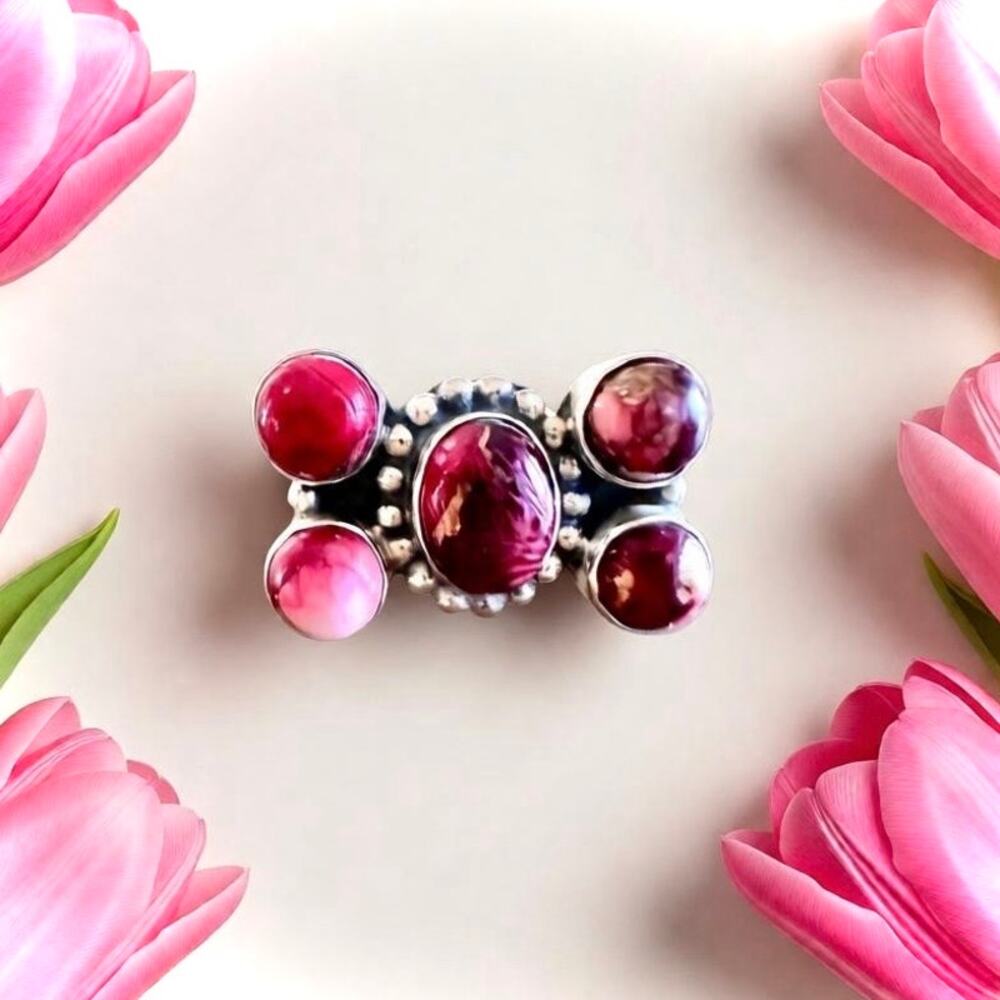 Artisan Sterling Red Rose Dahlia Cluster Ring Size 6